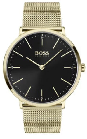 Hugo Boss Horizon Quartz Black Dial Gold Mesh Bracelet Watch For Men - HB1513735