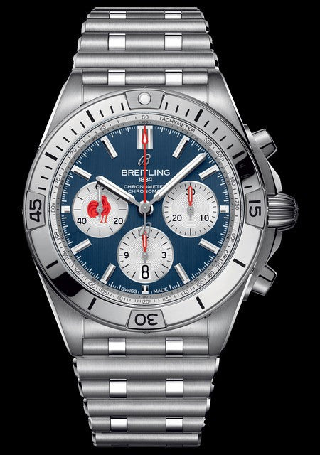 Breitling Chronomat B01 42 Six Nations France Blue Dial Silver Steel Strap Watch for Men - AB0134A81C1A1