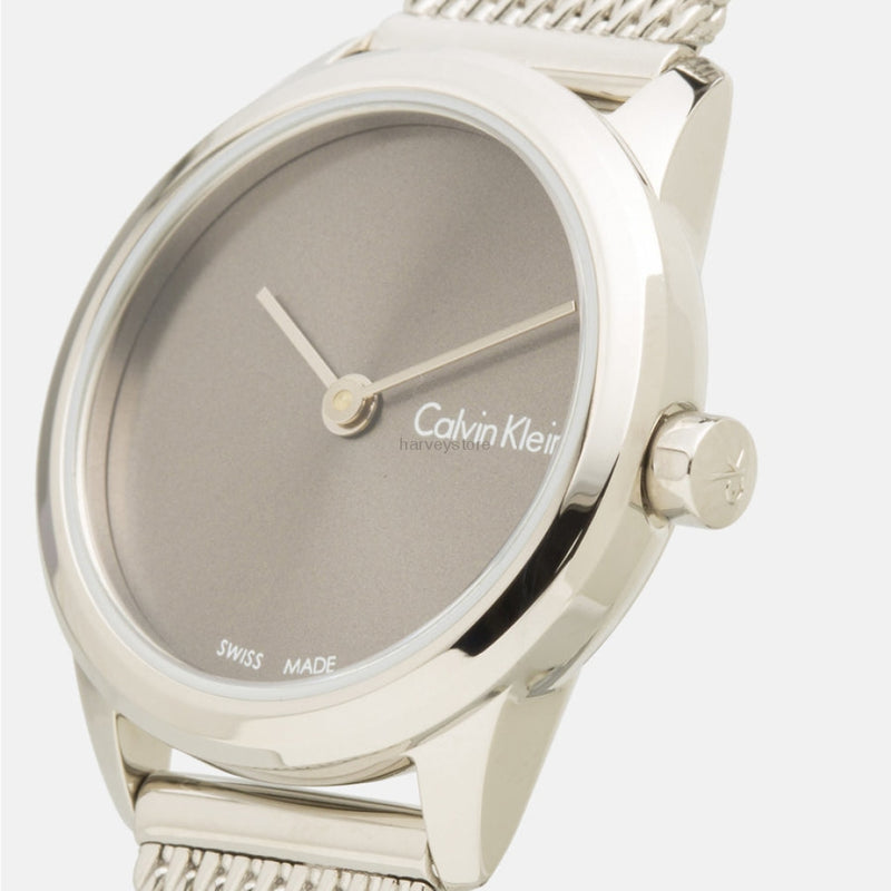 Calvin Klein Minimal Grey Dial Silver Mesh Bracelet Watch for Women - K3M231Y3