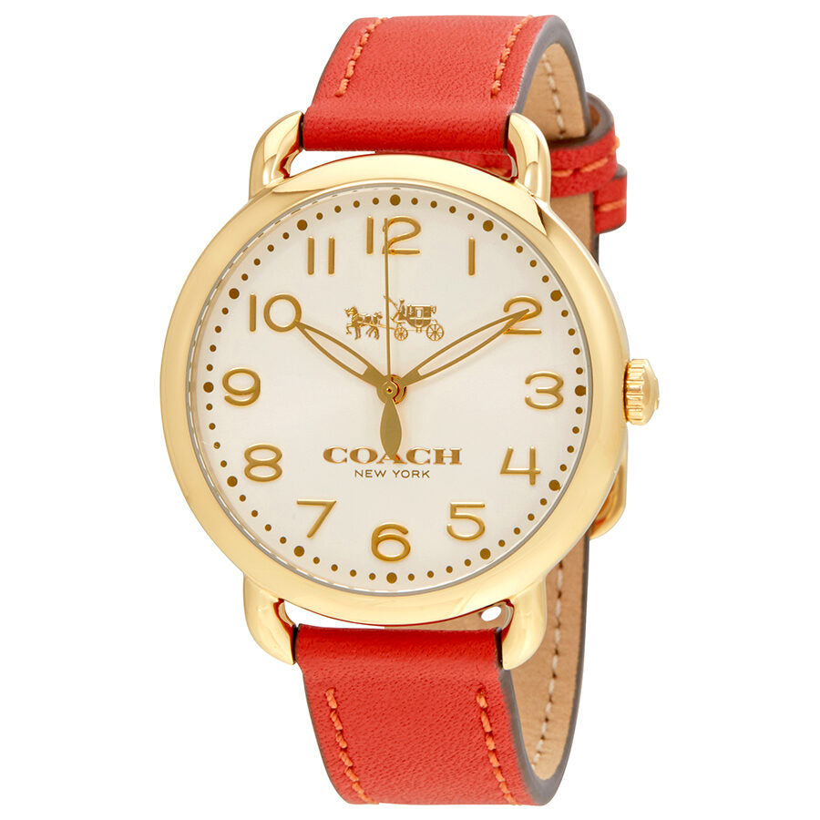 Coach Delancey Ivory Dial Orange Leather Strap Watch for Women - 14502719