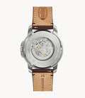 Fossil Grant Automatic Skeleton White Dial Brown Leather Strap Watch for Men - ME3099