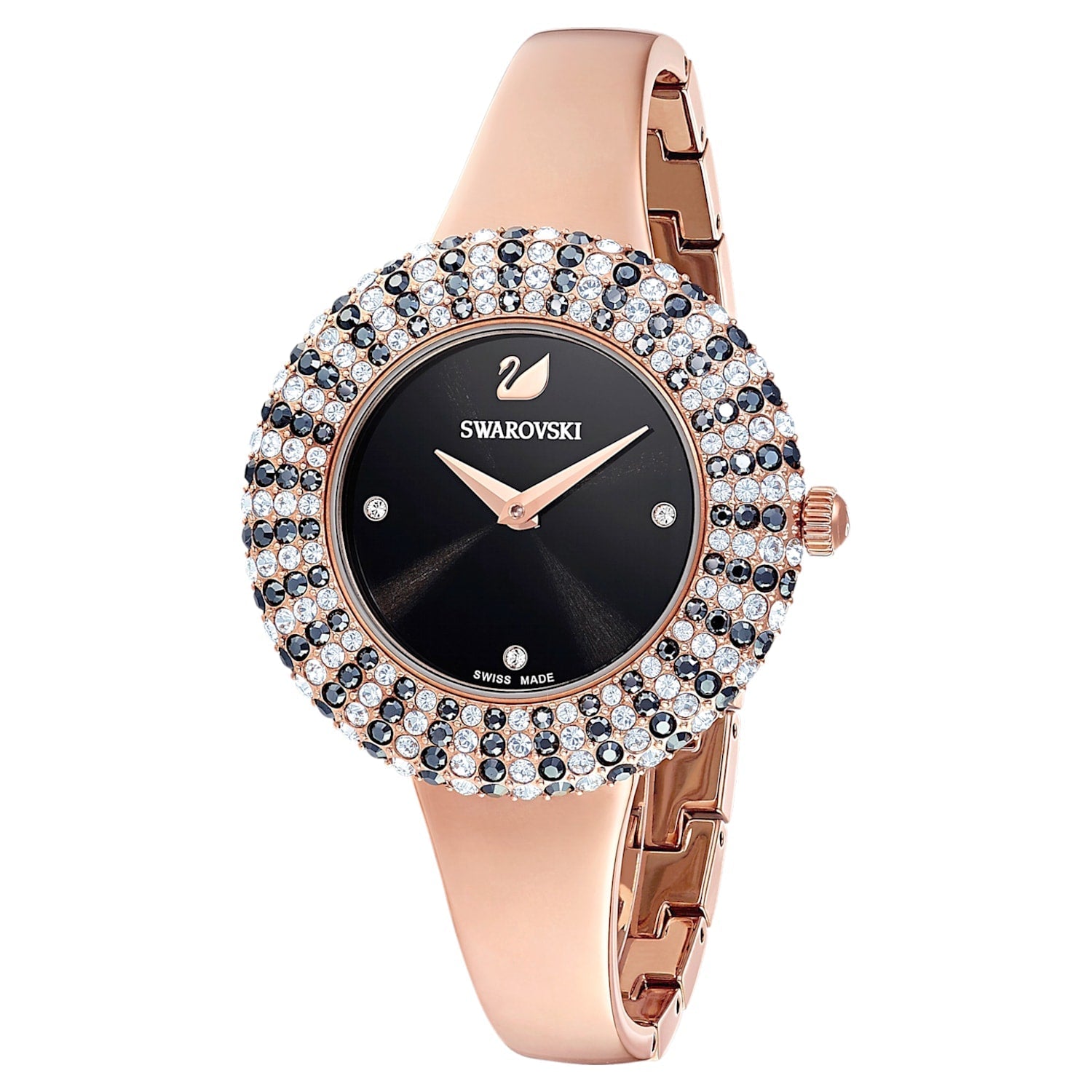 Swarovski Crystal Rose Black Dial Rose Gold Steel Strap Watch for Women - 5484050