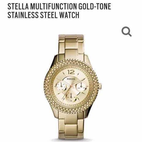 Fossil Stella Multifunction Gold Dial Gold Steel Strap Watch for Women - ES3589