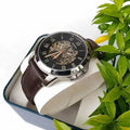 Fossil Grant Automatic Skeleton Black Dial Brown Leather Strap Watch for Men - ME3095