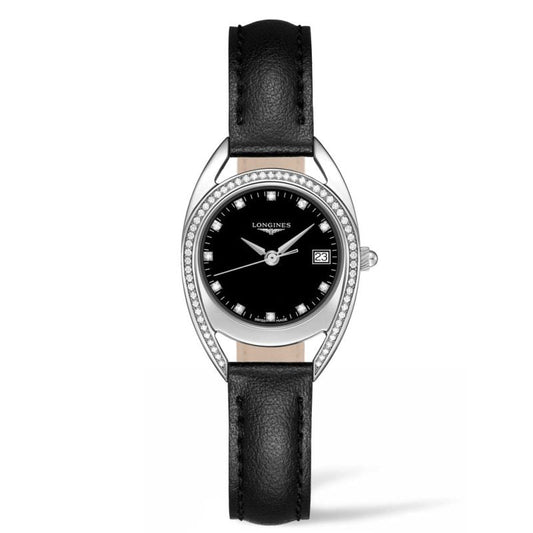 Longines Equestrian Arche Quartz Diamond Black Dial Black Leather Strap Watch for Women - L6.136.0.57.0