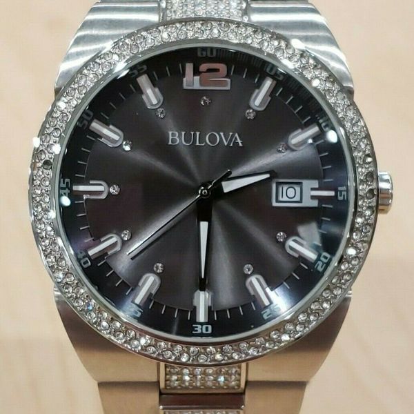 Bulova Crystal Collection Brown Dial Silver Steel Strap Watch for Men - 96B221
