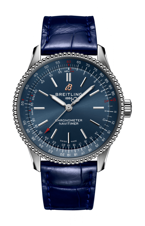Breitling Navitimer Automatic 35 Blue Dial Blue Leather Strap Watch for Men - A17395161C1P1