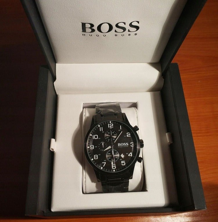 Hugo Boss Chronograph Black Dial Black Steel Strap Watch for Men - 1513180