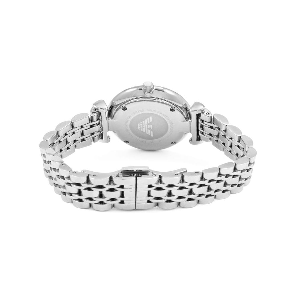 Emporio Armani Gianni T-Bar Mother of Pearl Dial Silver Steel Strap Watch For Women - AR1908