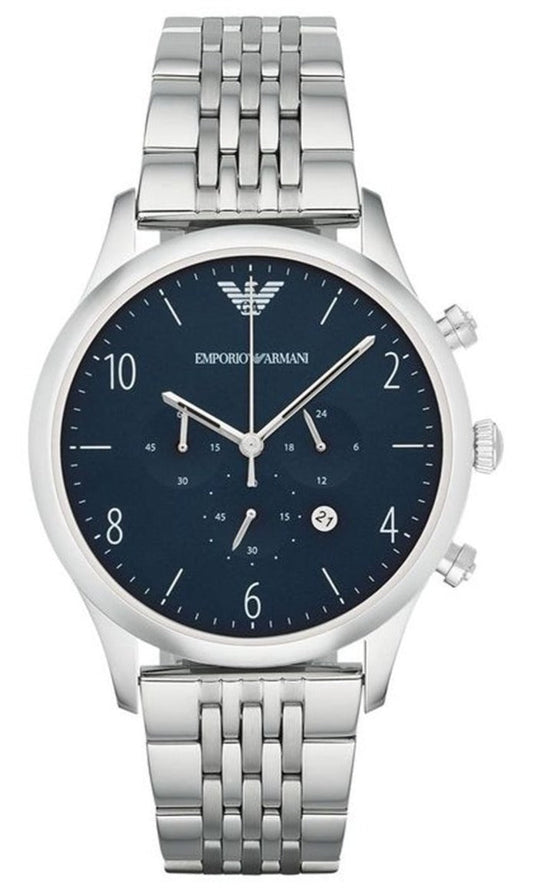Emporio Armani Chronograph Blue Dial Silver Steel Strap Watch For Men - AR1942