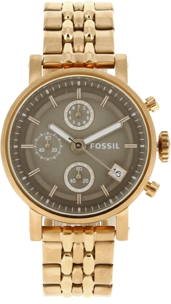 Fossil Boyfriend Chronograph Brown Dial Rose Gold Steel Strap Watch for Women - ES3494