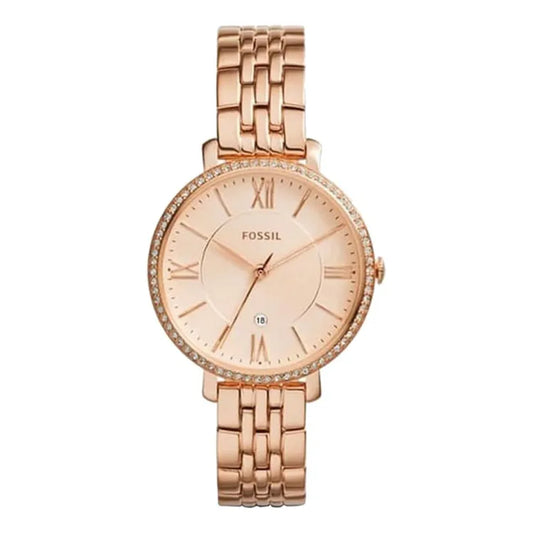 Fossil Jacqueline Rose Gold Dial Rose Gold Steel Strap Watch for Women - ES3546