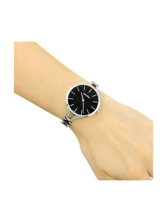 Calvin Klein Graphic Black Dial Silver Steel Strap Watch for Women - K7E23141