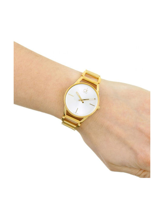 Calvin Klein Stately White Dial Gold Steel Strap Watch for Women - K3G2352W