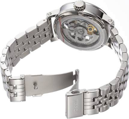 Fossil Boyfriend Automatic Skeleton Silver Dial Silver Steel Strap Watch for Women - ME3067