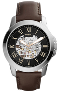 Fossil Grant Automatic Skeleton Black Dial Brown Leather Strap Watch for Men - ME3100