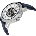 Fossil Grant Automatic Skeleton Silver Dial Blue Leather Strap Watch for Men - ME3111
