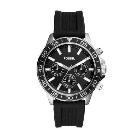Fossil Bannon Multifunction Black Dial Black Silicone Strap Watch for Men - BQ2494