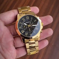 Fossil Grant Chronograph Black Dial Gold Steel Strap Watch for Men - FS4815