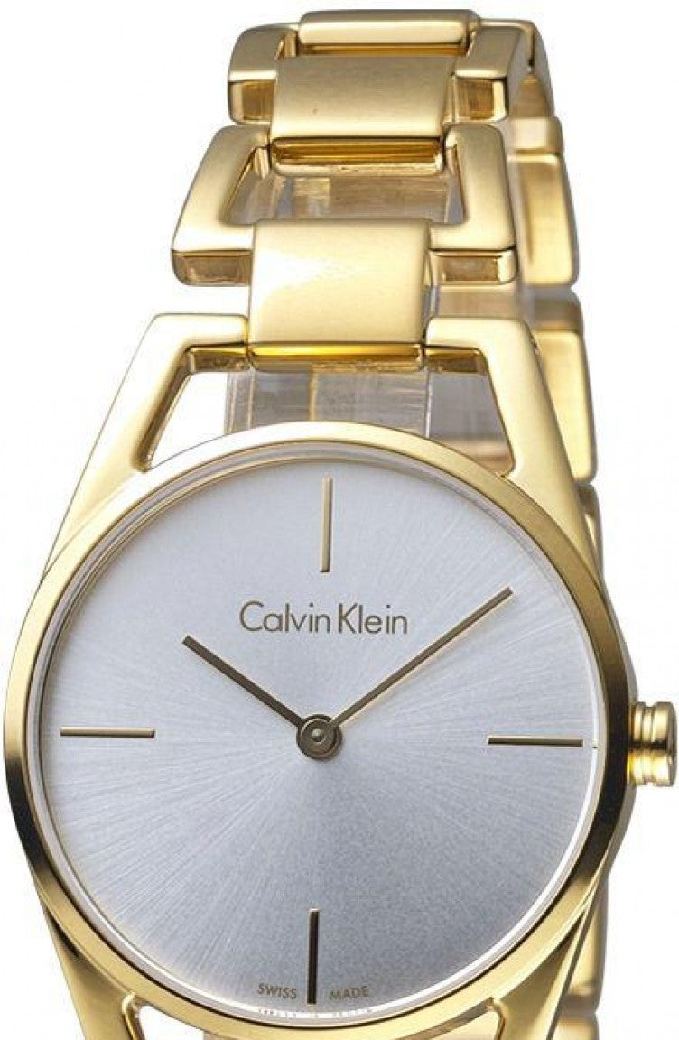 Calvin Klein Dainty White Dial Gold Steel Strap Watch for Women - K7L23546