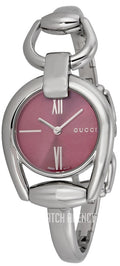 Gucci Horsebit Quartz Red Dial Silver Steel Strap Watch For Women - YA139502