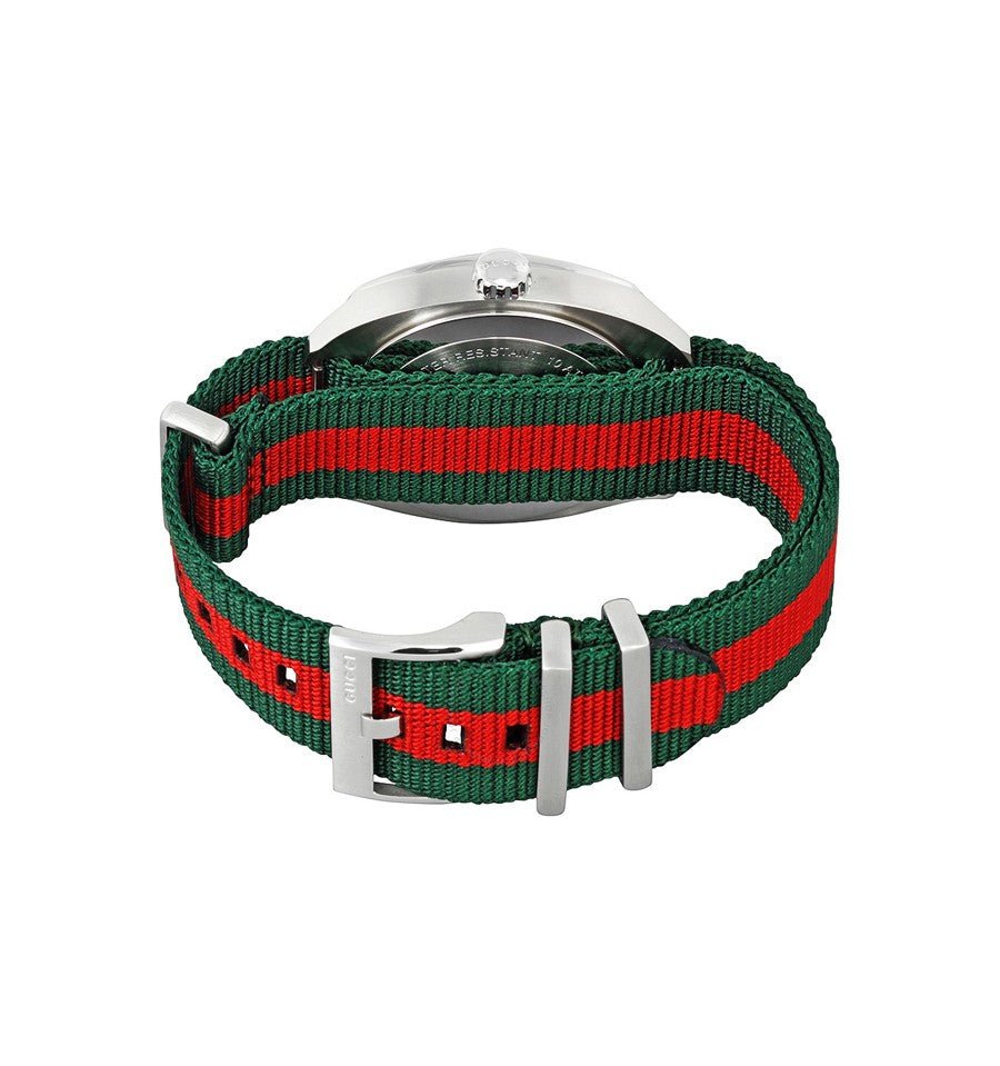 Gucci GG2570 Black Dial Green & Red Nylon Strap Watch For Men - YA142305