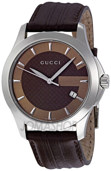 Gucci G Timeless Quartz Brown Dial Brown Rubber Strap Watch For Men - YA126403