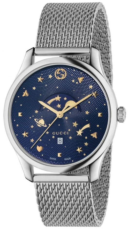 Gucci G-Timeless Moon Phase Blue Dial Silver Mesh Bracelet Watch For Men - YA126328