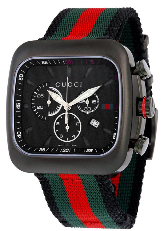 Gucci Coupe Chronograph Quartz Black Two Tone NATO Strap Watch For Men - YA131202