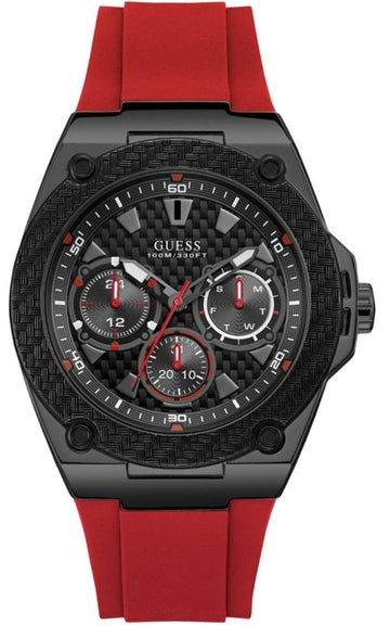 Guess Legacy Black Dial Red Silicone Strap Watch for Men - W1049G6