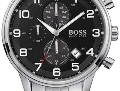Hugo Boss Aeroliner Black Dial Silver Steel Strap Watch for Men - 1513181