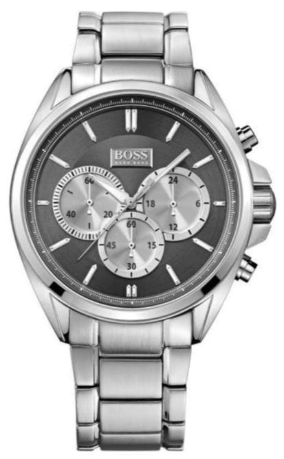 Hugo Boss Driver Black Dial Silver Steel Strap Watch for Men - 1512883