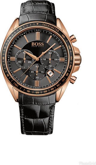 Hugo Boss Driver Black Dial Black Leather Strap Watch for Men - 1513092