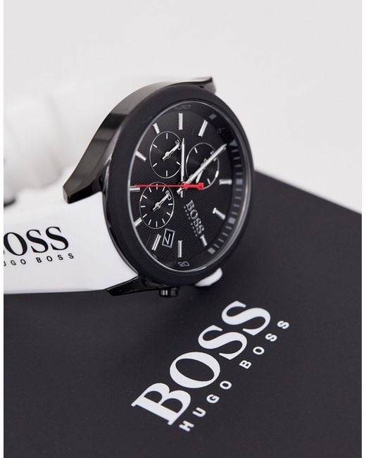 Hugo Boss Velocity Black Dial White Rubber Strap Watch for Men - 1513718