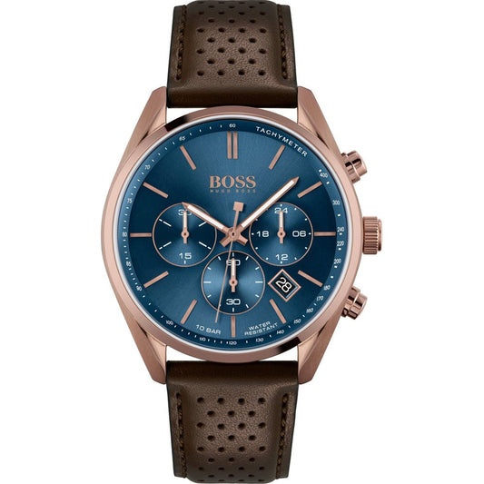 Hugo Boss Champion Blue Dial Brown Leather Strap Watch for Men - 1513817
