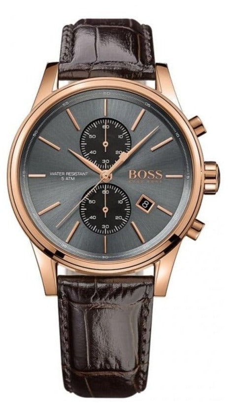 Hugo Boss Jet Grey Dial Brown Leather Strap Watch for Men - 1513281
