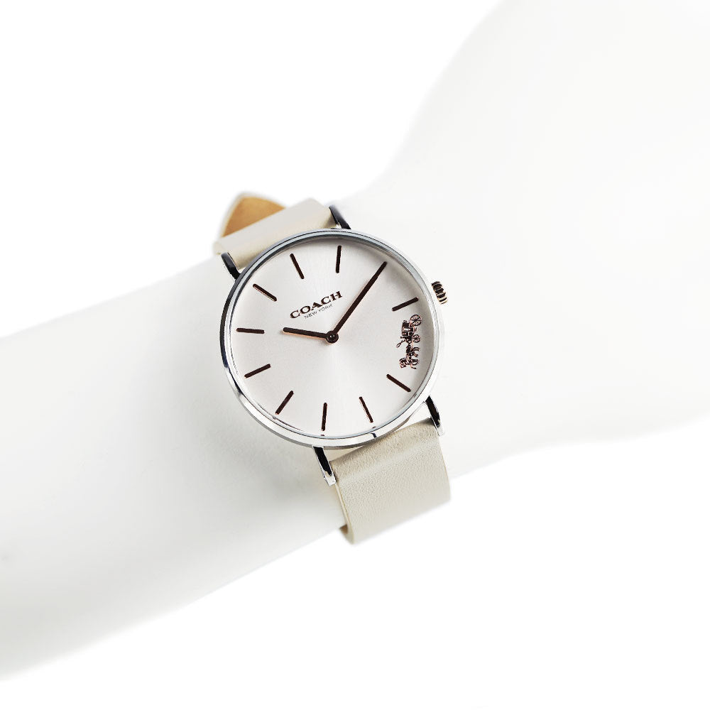 Coach Perry Silver DIal White Leather Strap Watch for Women - 14503116
