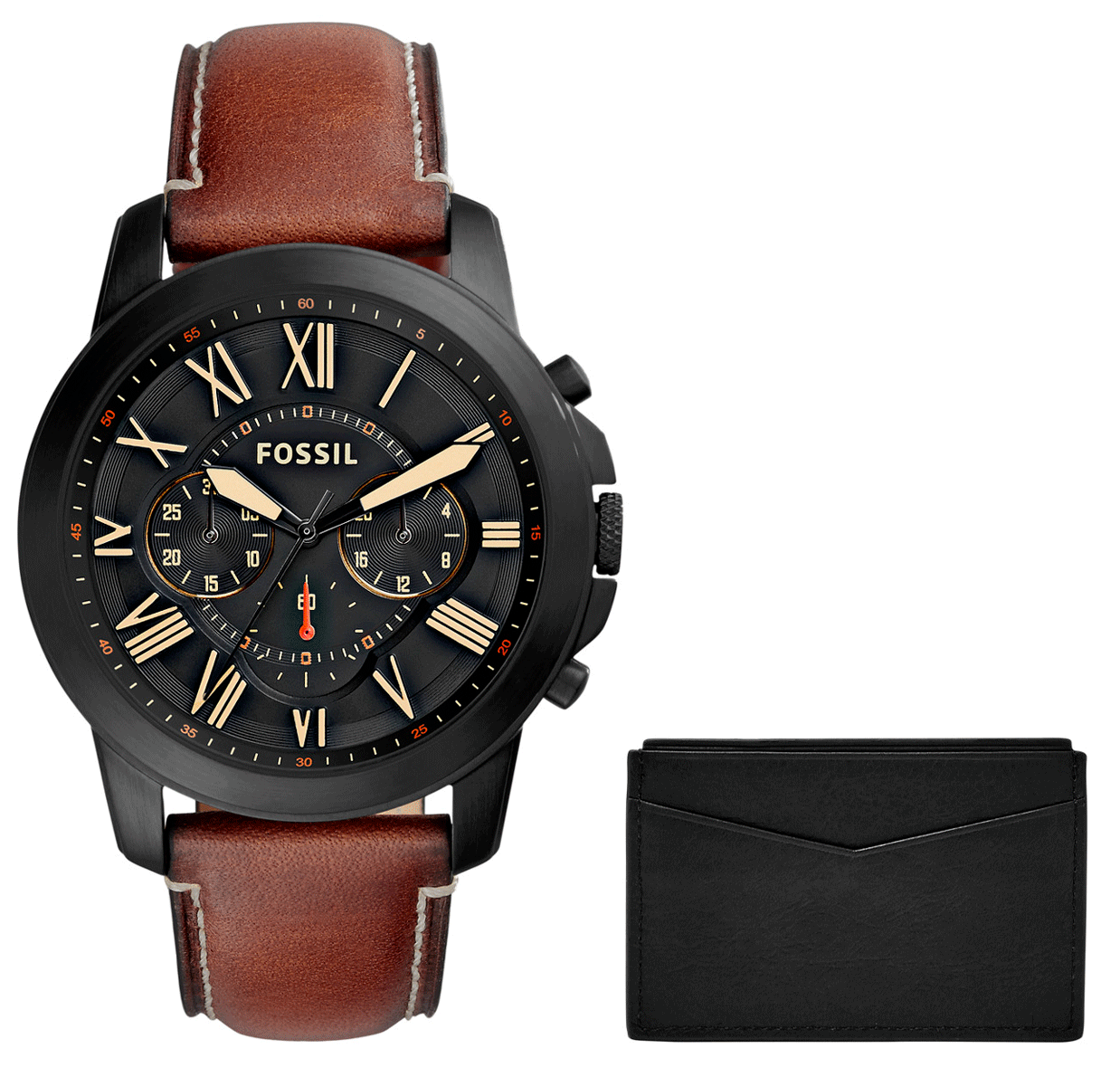 Fossil Grant Chronograph Black Dial Brown Leather Strap Watch for Men - FS5241