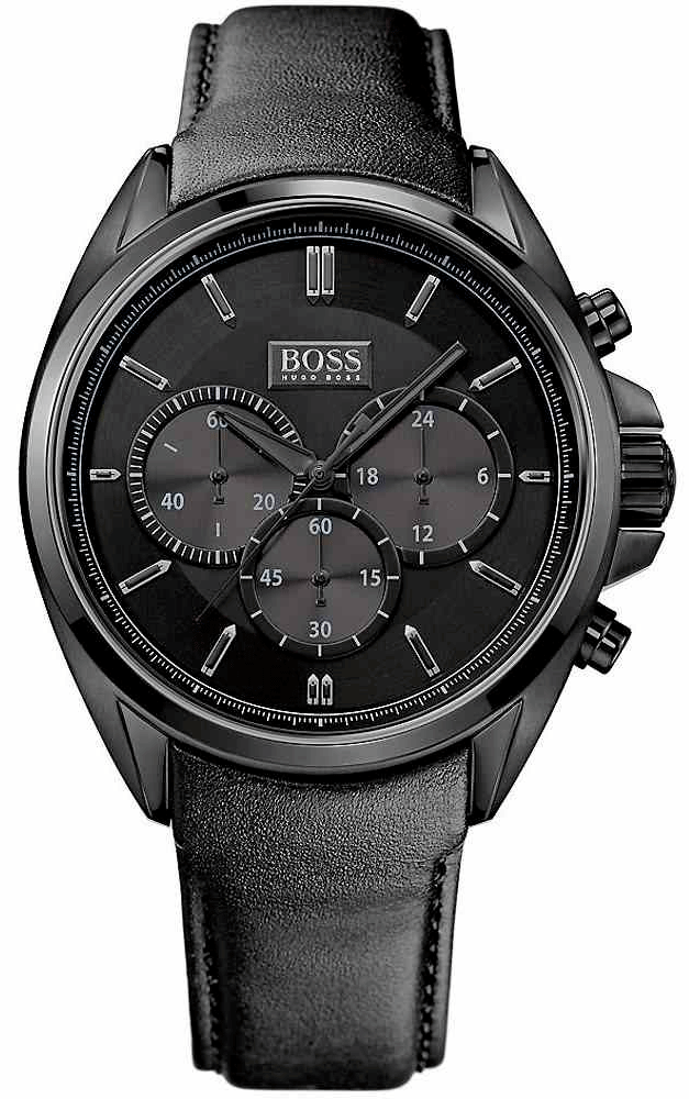 Hugo Boss Driver Chronograph Black Dial Black Leather Strap Watch For Men - HB1513061