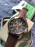 Fossil Grant Automatic Skeleton Black Dial Brown Leather Strap Watch for Men - ME3095