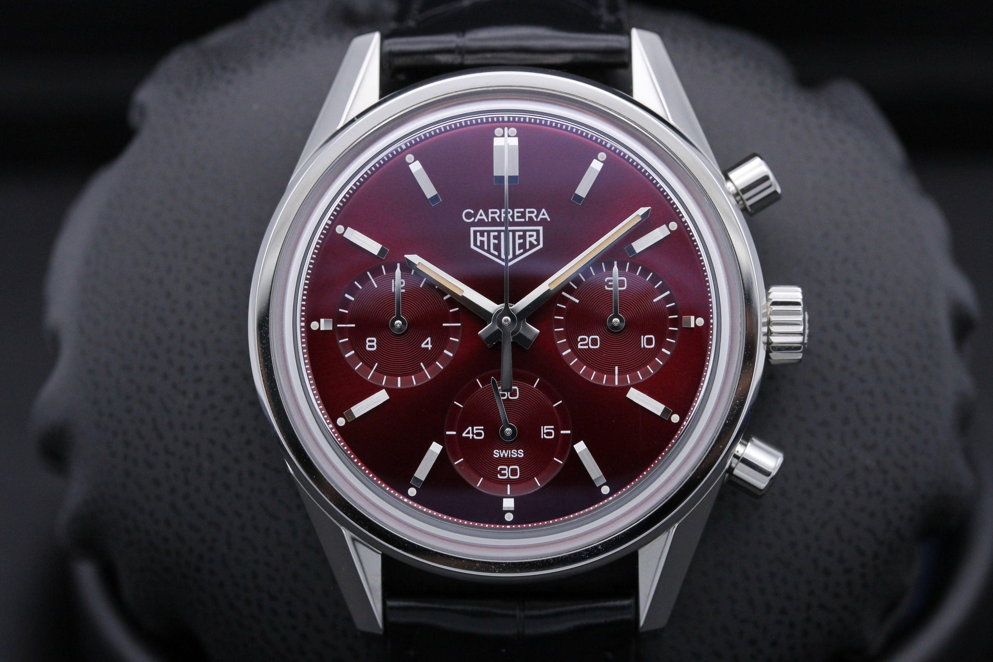 Tag Heuer Carrera Automatic Chronograph Red Dial Black Leather Strap Watch for Men - CBK221G.FC6479