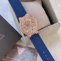 Guess Moonlight Diamonds White Dial Blue Rubber Strap Watch for Women - GW0257L3