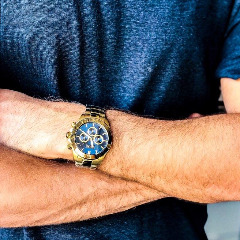 Hugo Boss Ikon Blue Dial Gold Steel Strap Watch for Men - 1513340