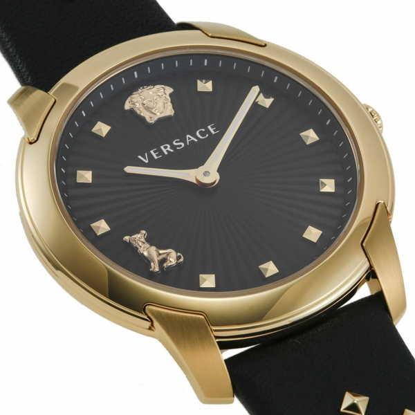 Versace Audrey Quartz Black Dial Black Leather Strap Watch for Women - VELR00319
