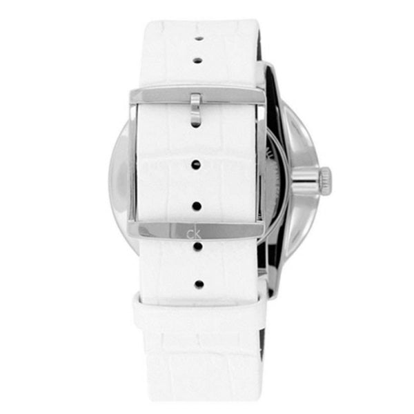 Calvin Klein Accent Silver Dial White Leather Strap Watch for Women - K2Y2X1K6