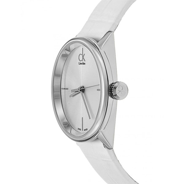 Calvin Klein Accent White Dial White Leather Strap Watch for Women - K2Y2Y1K6