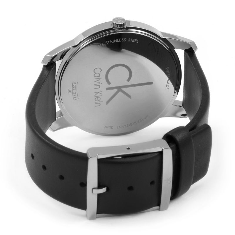 Calvin Klein City White Dial Black Leather Strap Watch For Men - K2G211C6
