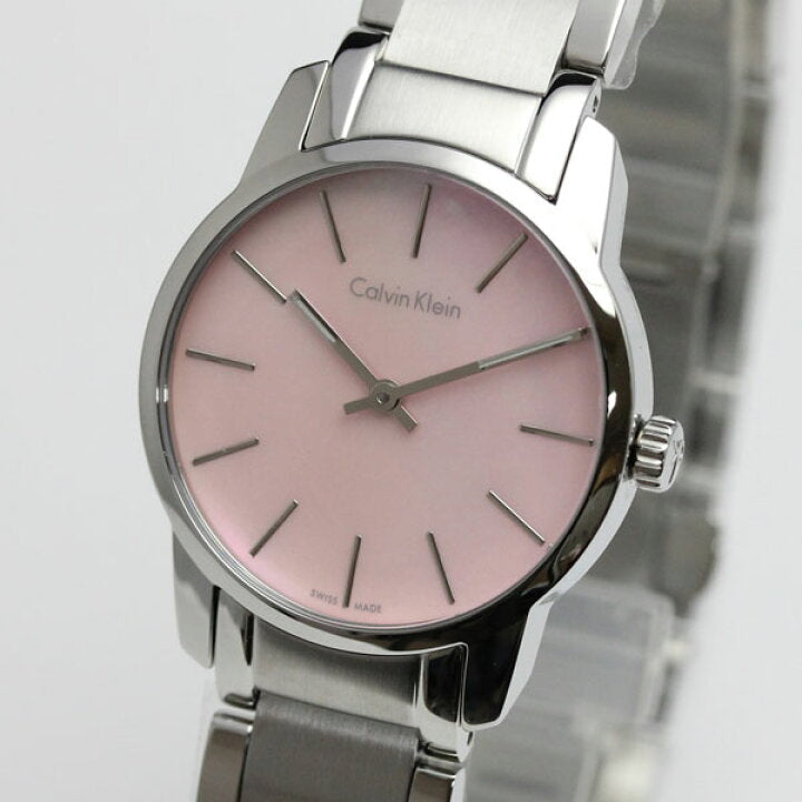 Calvin Klein City Pink Mother of Pearl Dial Silver Steel Strap Watch For Women - K2G2314E