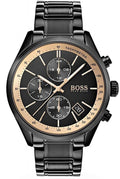 Hugo Boss Grand Prix Black Dial Black Steel Strap Watch for Men - 1513578