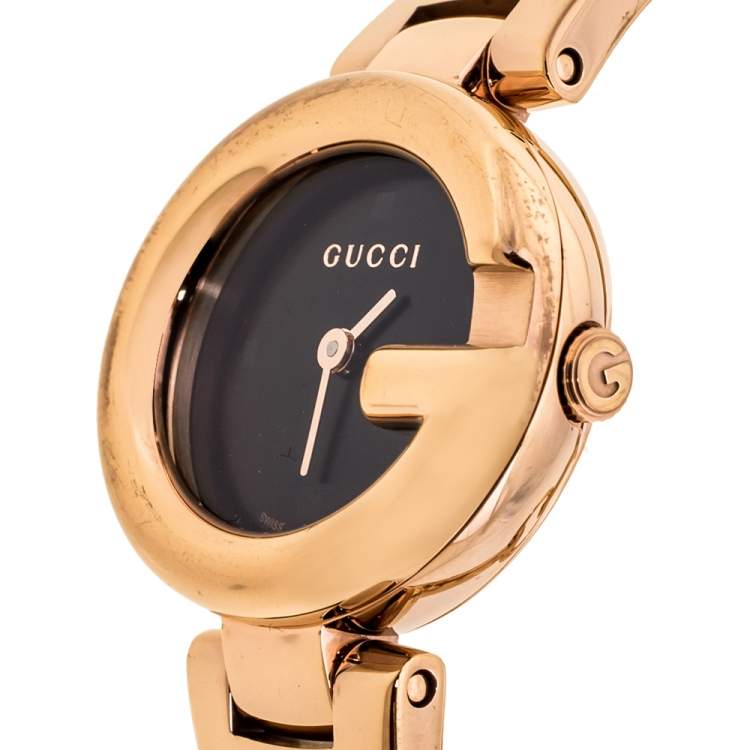 Gucci Guccissima Collection Quartz Black Dial Rose Gold Steel Strap Watch For Women - YA134509